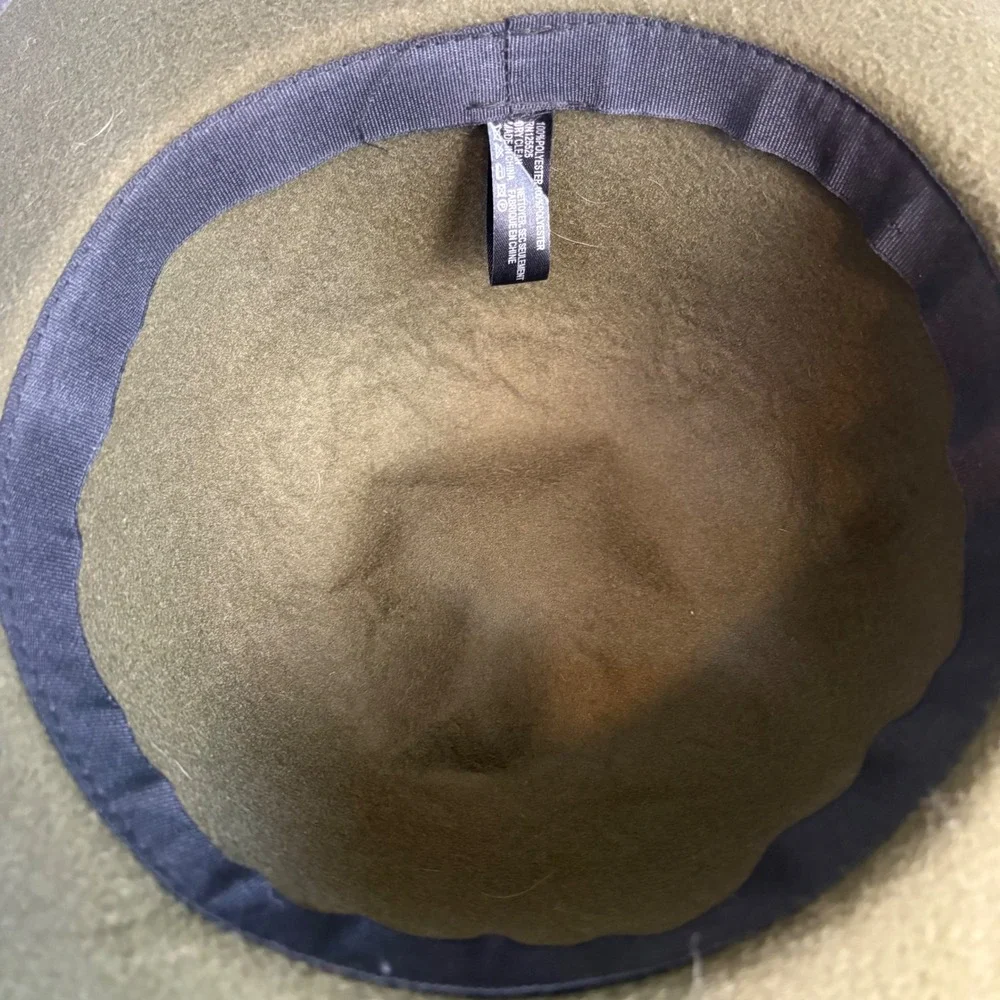 Olive Green Floppy Wide Brim Hat Gold Chain Boho Western Festival Felt